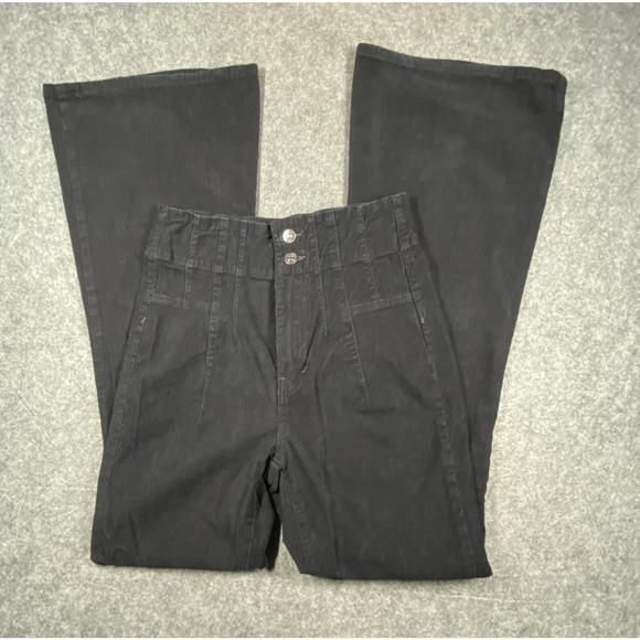 Free People We The Free Pants Womens 28 Black Corduroy High Rise Flare Stretch - Picture 1 of 16